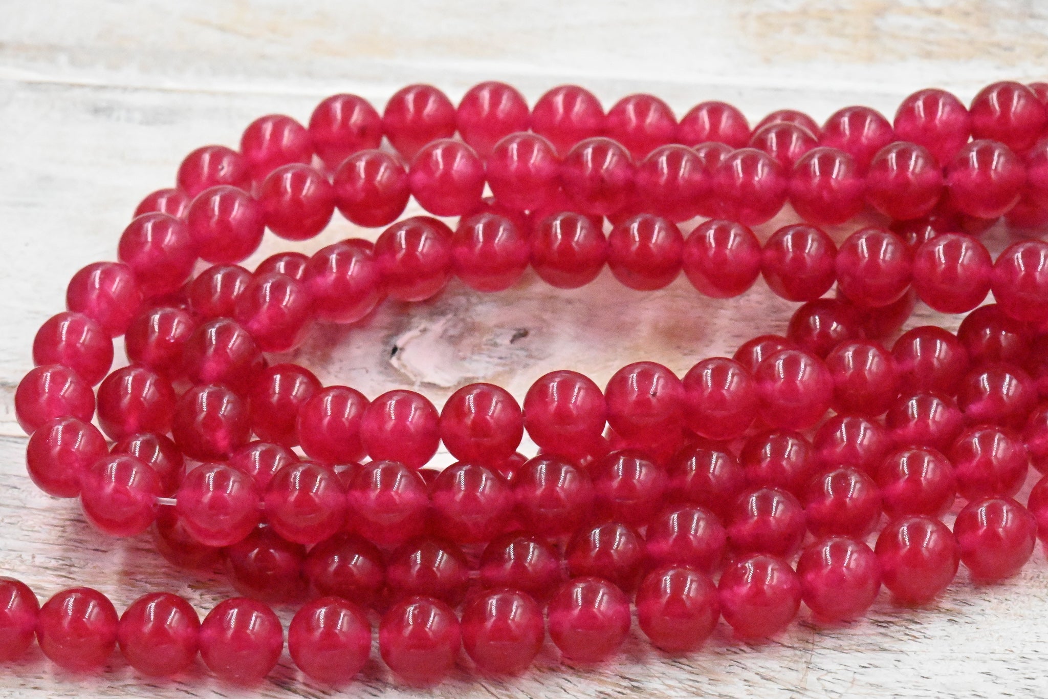 Magenta Pink Dyed Natural Jade Round Beads 8mm