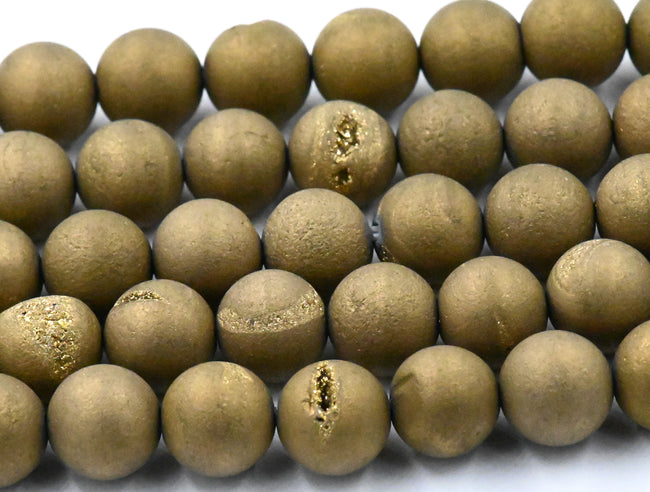 8mm Gold Druzy Agate Round  -15 inch strand Hover Image