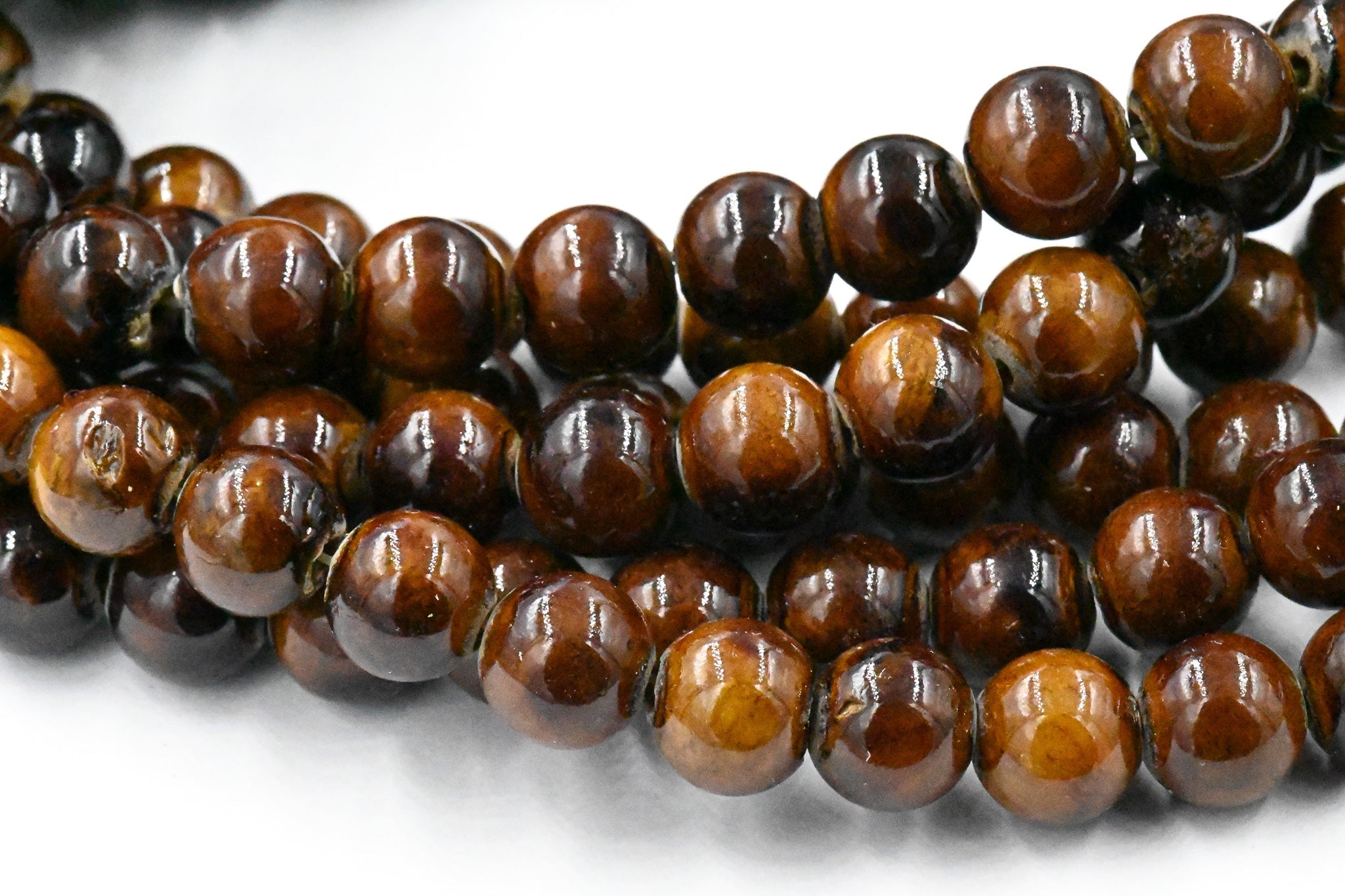 TWO STRANDS 8mm Coffee Brown Jade Beads Opaque Smooth