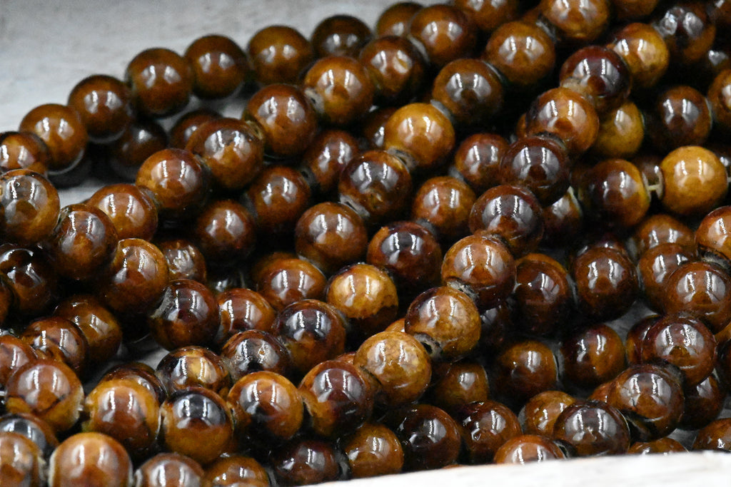 8mm Coffee Brown Jade Beads Opaque Smooth - 16 inch strand
