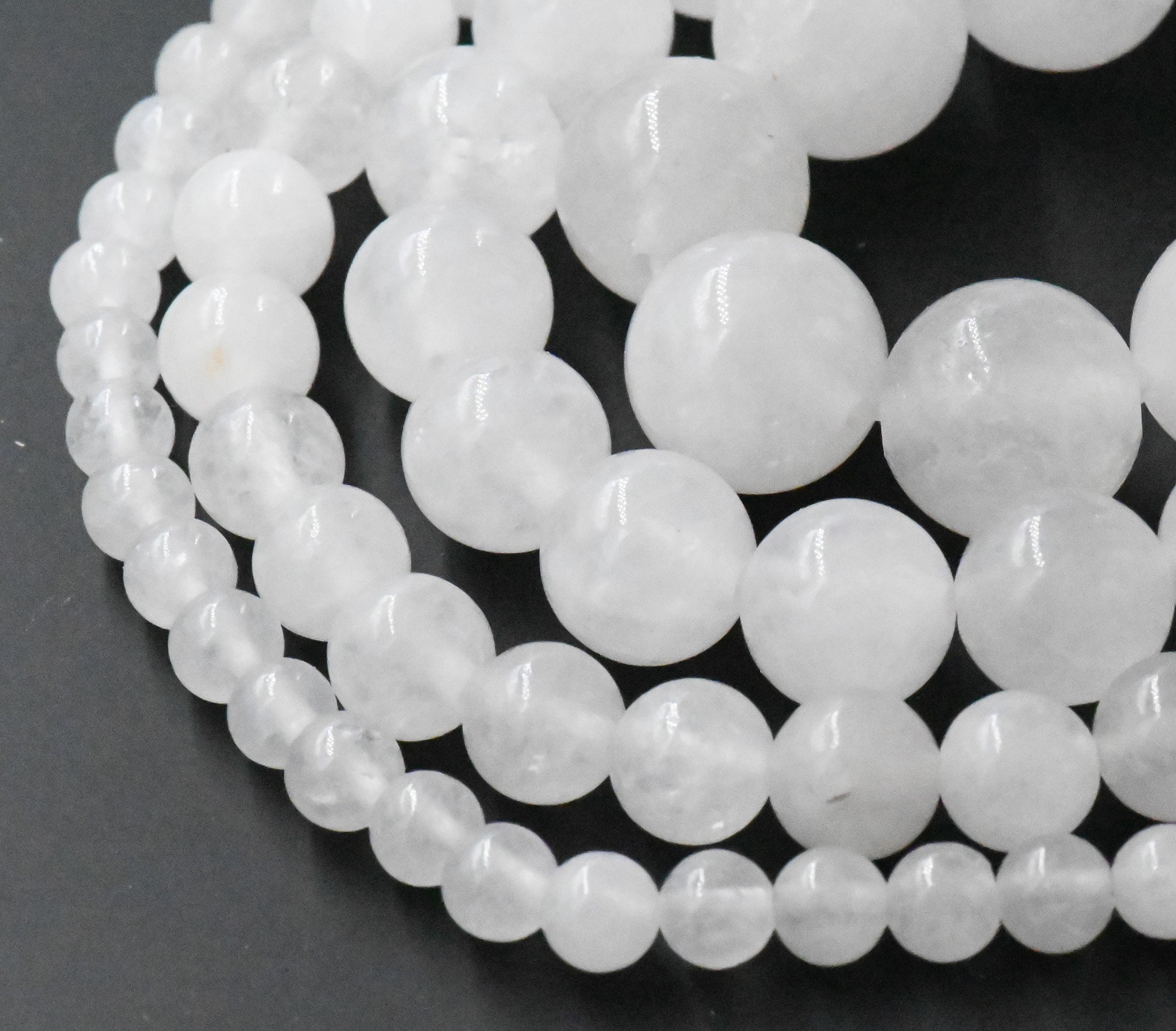White Jade, 4mm, 6mm, 8mm, 10mm, 12mm Jade -15 inch strand