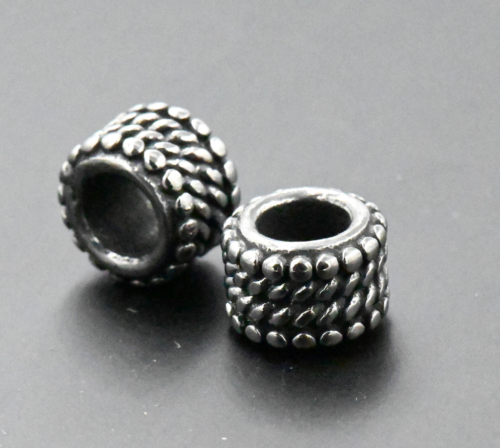 Stainless Steel Beads, 1pc, Beaded Large Hole Beads, 9.5mm Antique Silver