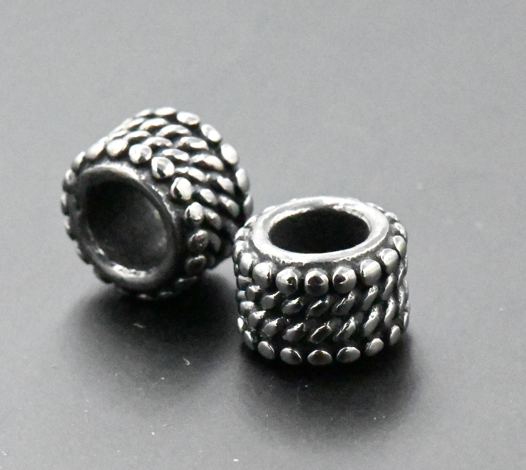 Stainless Steel Beads, 1pc, Beaded Large Hole Beads, 9.5mm Antique Silver