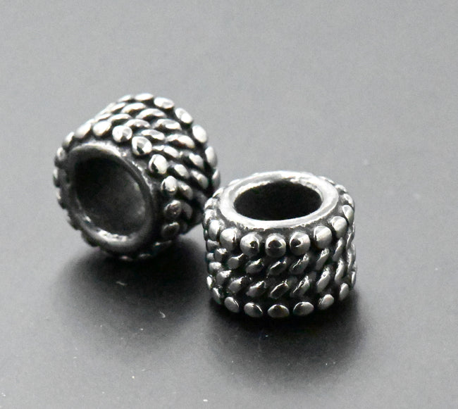 Stainless Steel Beads, 1pc, Beaded Large Hole Beads, 9.5mm Antique Silver Main Image