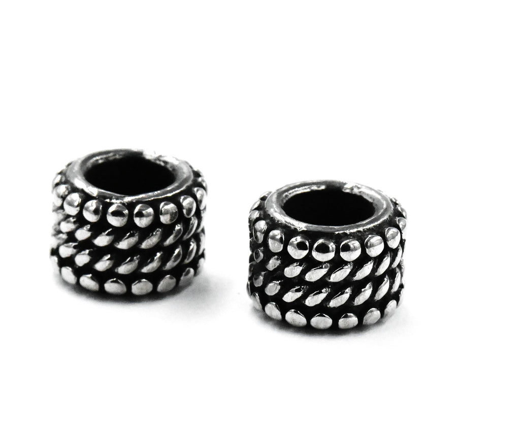 Stainless Steel Beads, 1pc, Beaded Large Hole Beads, 9.5mm Antique Silver