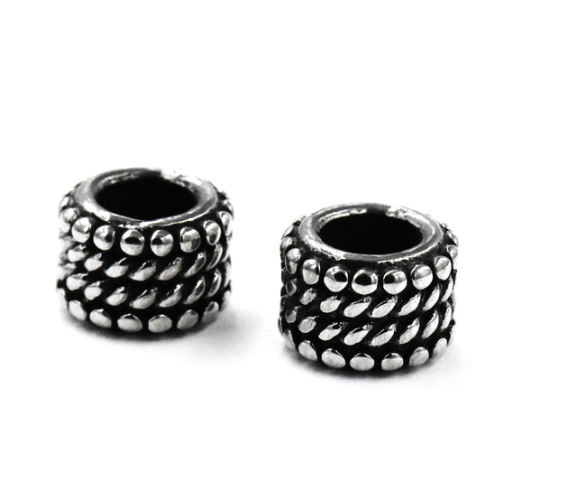 Stainless Steel Beads, 1pc, Beaded Large Hole Beads, 9.5mm Antique Silver Hover Image