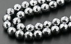 Rhodium Plated Faceted Hematite 6mm, 8mm, 10mm Silver Round Beads -15 inch strand
