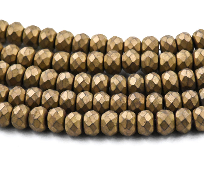 Matte Gold Hematite Faceted Rondelle 4x6mm 5x8 Hematite Beads -15.5 inch strand Hover Image
