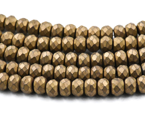 Matte Gold Hematite Faceted Rondelle 4x6mm 5x8 Hematite Beads -15.5 inch strand