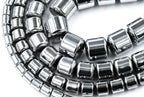 Rhodium Plated Hematite Drum 4x5mm, 6x6mm, 8x8mm, 9x9mm Silver Beads -15 inch strand