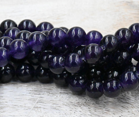 TWO STRANDS Blackberry Purple Jade 8mm Purple Jade Round Beads -15 inch strand