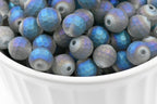 10mm Frosted, Faceted Gray-Blue Glass Beads