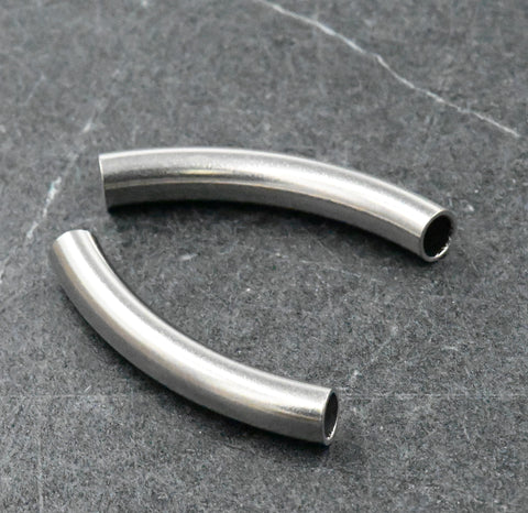 Stainless Steel Curved Tube Beads -2pc
