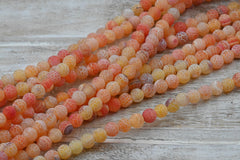 6mm Frosted Agate Round Beads in Orange Melon Coral  -14.25 inch strand