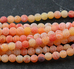 8mm Frosted Agate Round Beads in Orange Coral  -14.25 inch strand