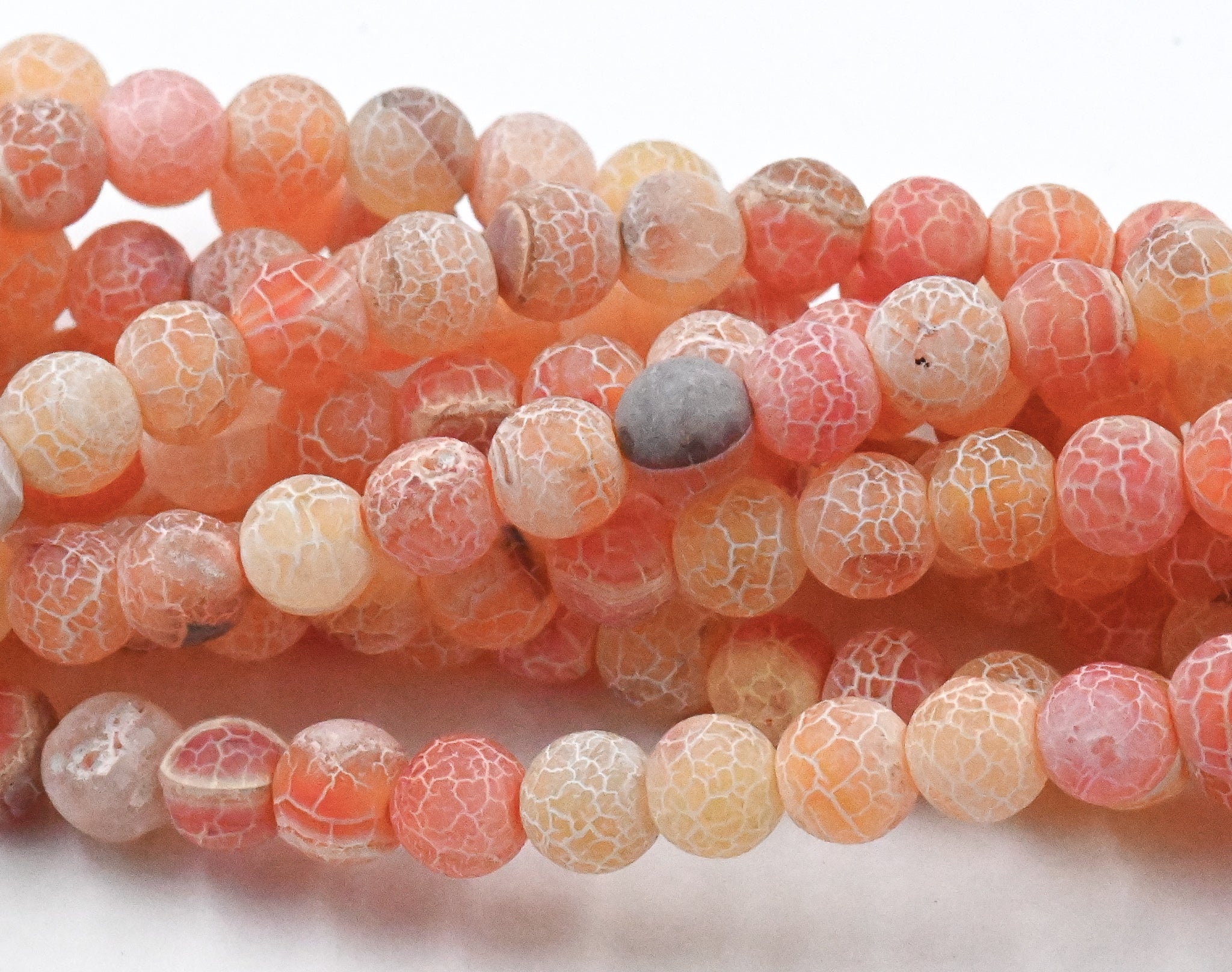 6mm Frosted Agate Round Beads in Orange Melon Coral  -14.25 inch strand