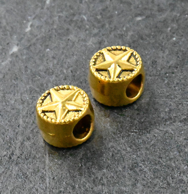 Golden Star Flat Round Bead 10mm -5pc Main Image