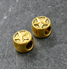 Golden Star Flat Round Bead 10mm -5pc