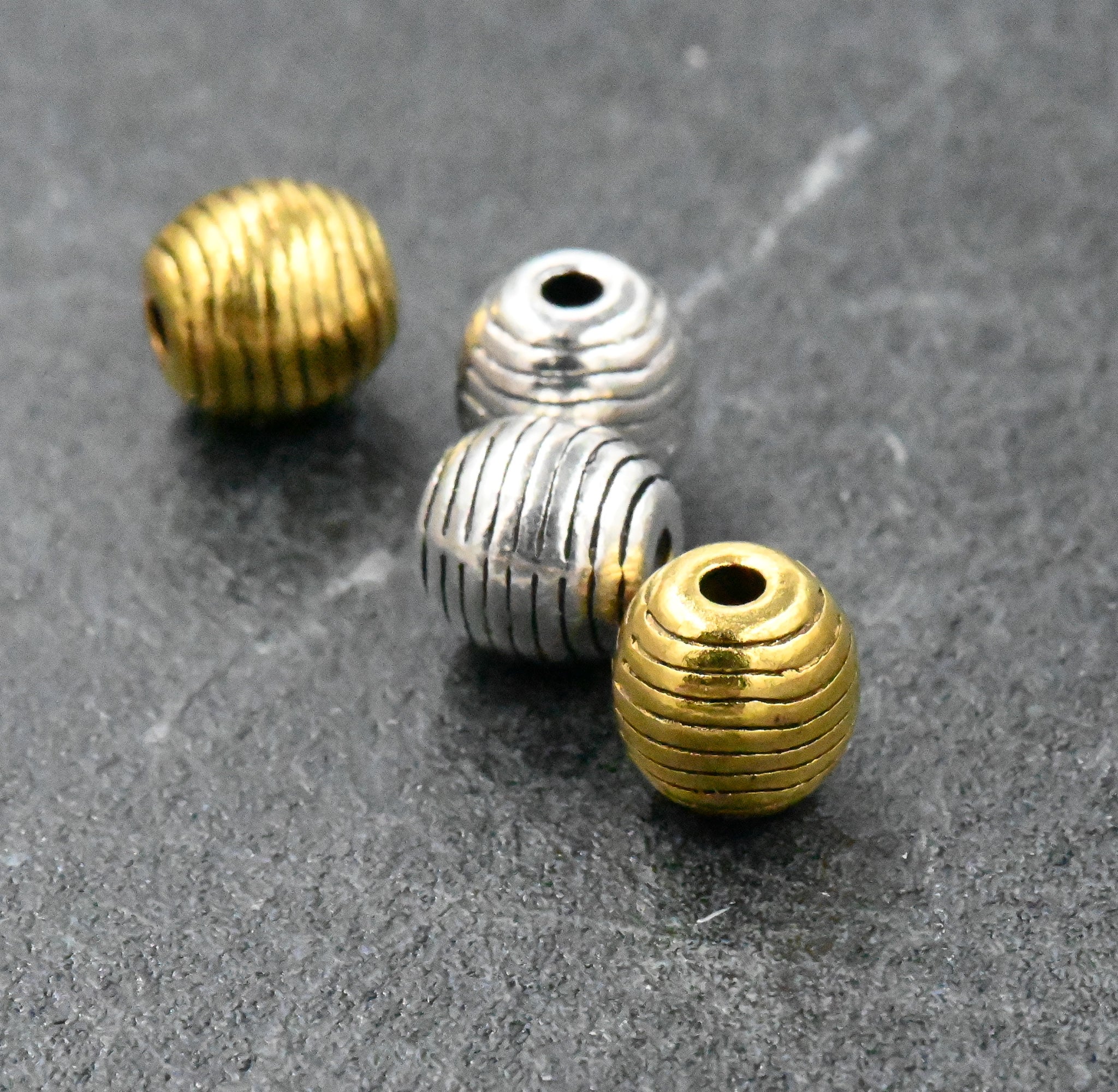 Beehive Grooved Beads 50pc Antique Silver or Antique Gold Spacer