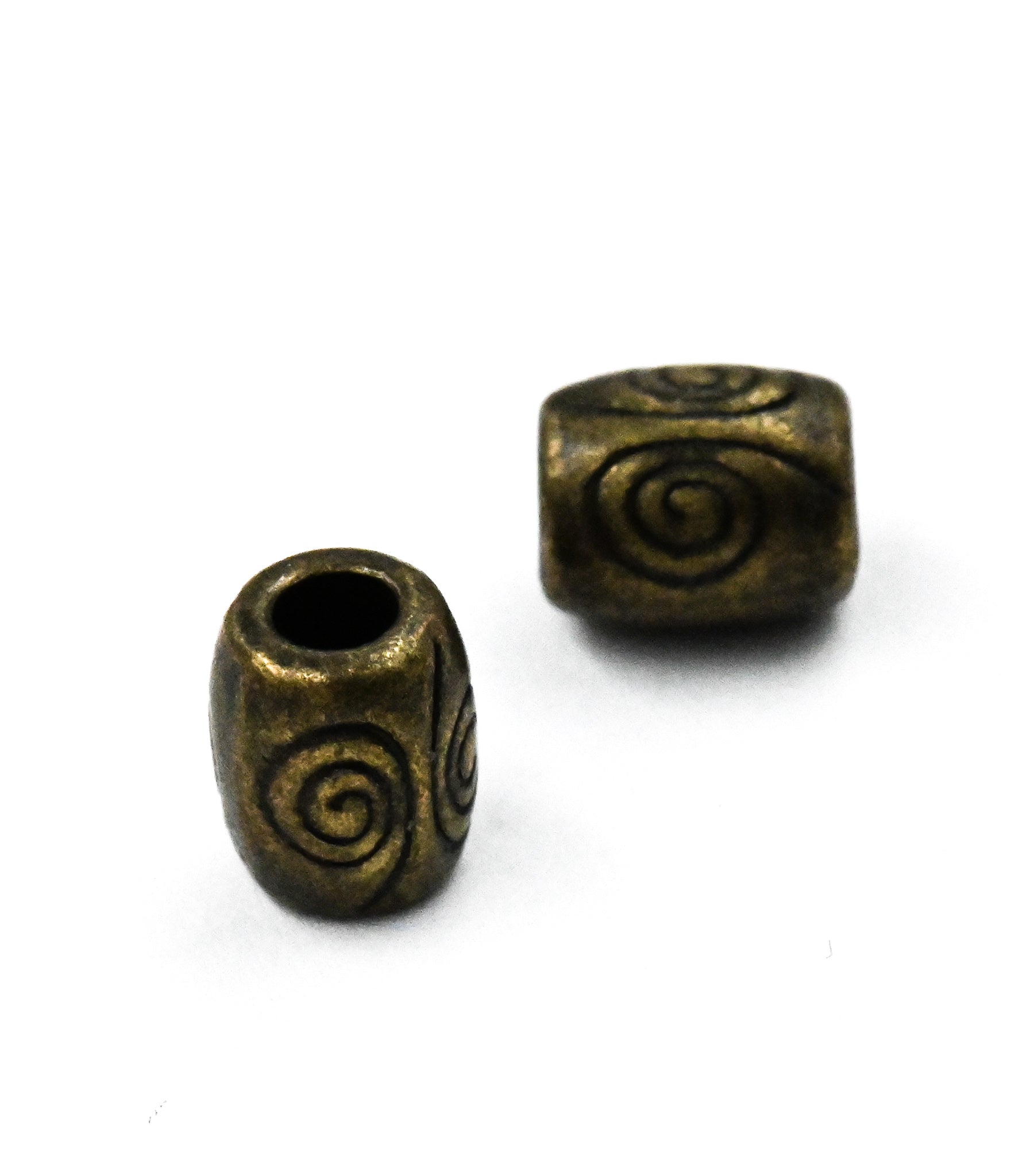 Antique Bronze, 50pc, Swirl Pattern Large Hole barrel  Beads, 7x6mm