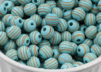 Blue Wood Beads Engraved, Patterned 10mm Wood Beads 10pc