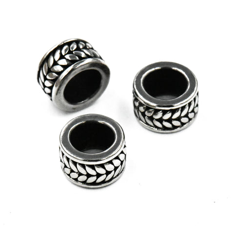 Stainless Steel Beads, 1pc, Leaf Pattern Large Hole Beads, 9mm Antique Silver