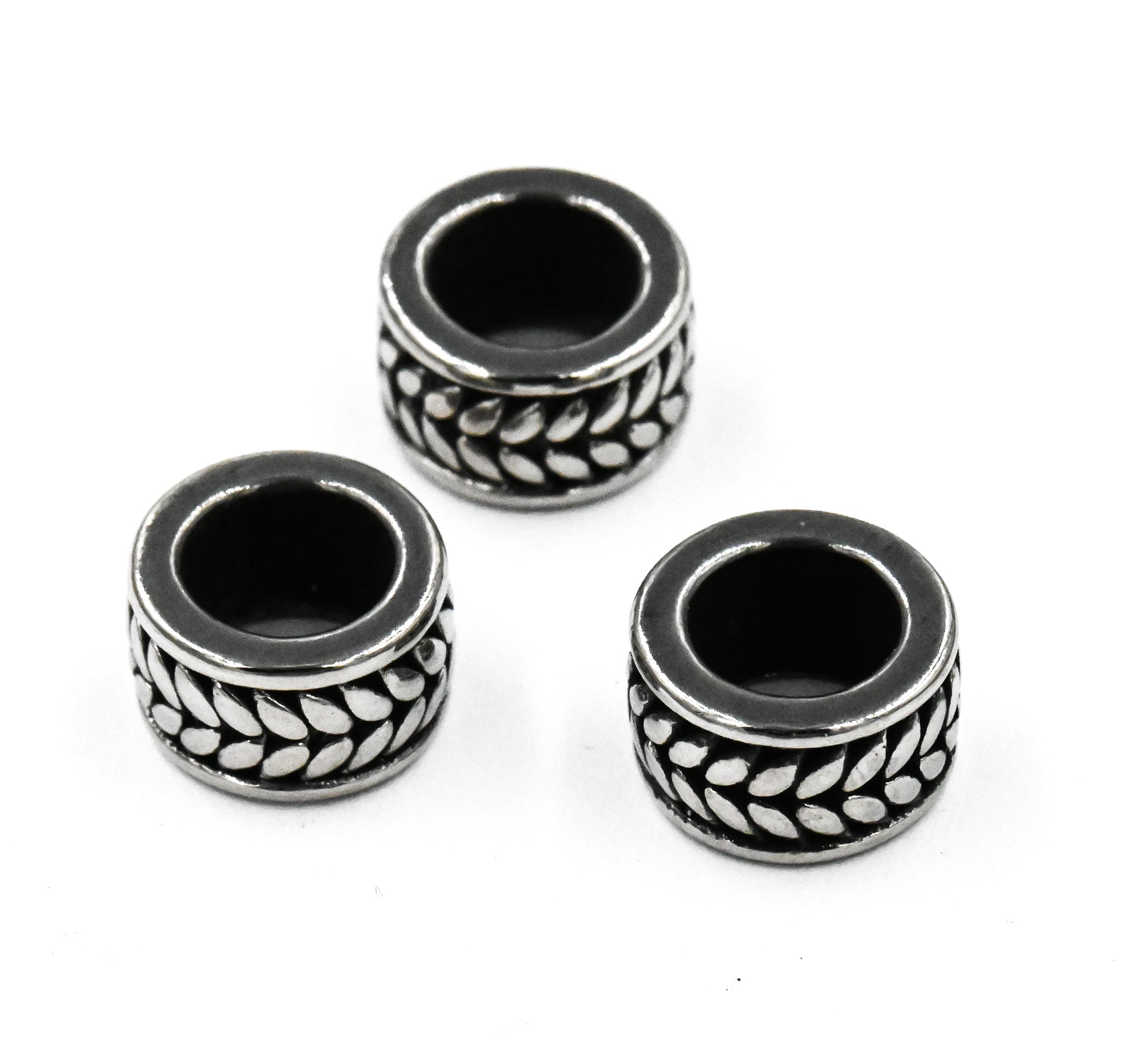 Stainless Steel Beads, 1pc, Leaf Pattern Large Hole Beads, 9mm Antique Silver