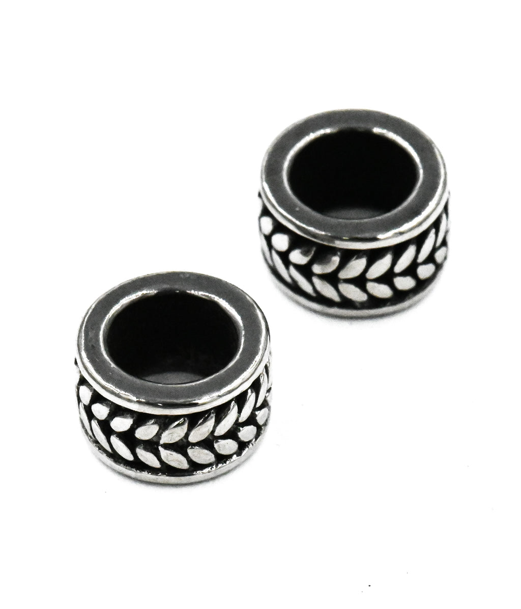 Stainless Steel Beads, 1pc, Leaf Pattern Large Hole Beads, 9mm Antique Silver