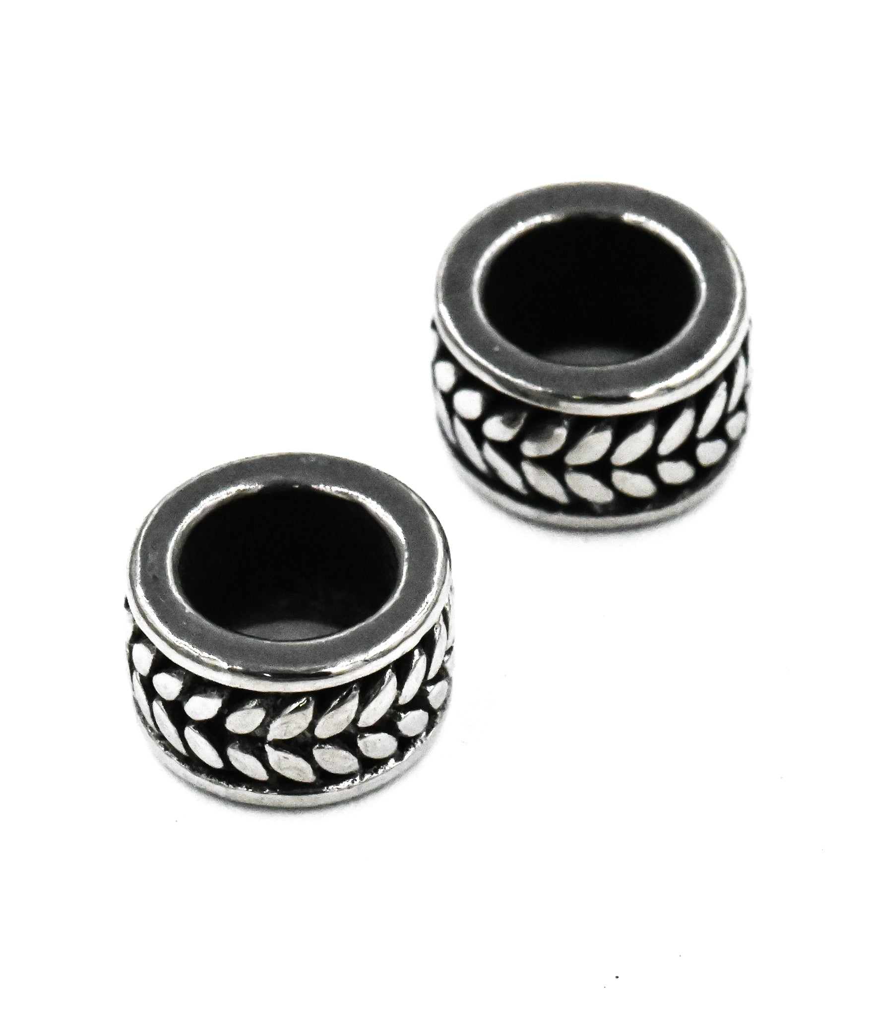 Stainless Steel Beads, 1pc, Leaf Pattern Large Hole Beads, 9mm Antique Silver