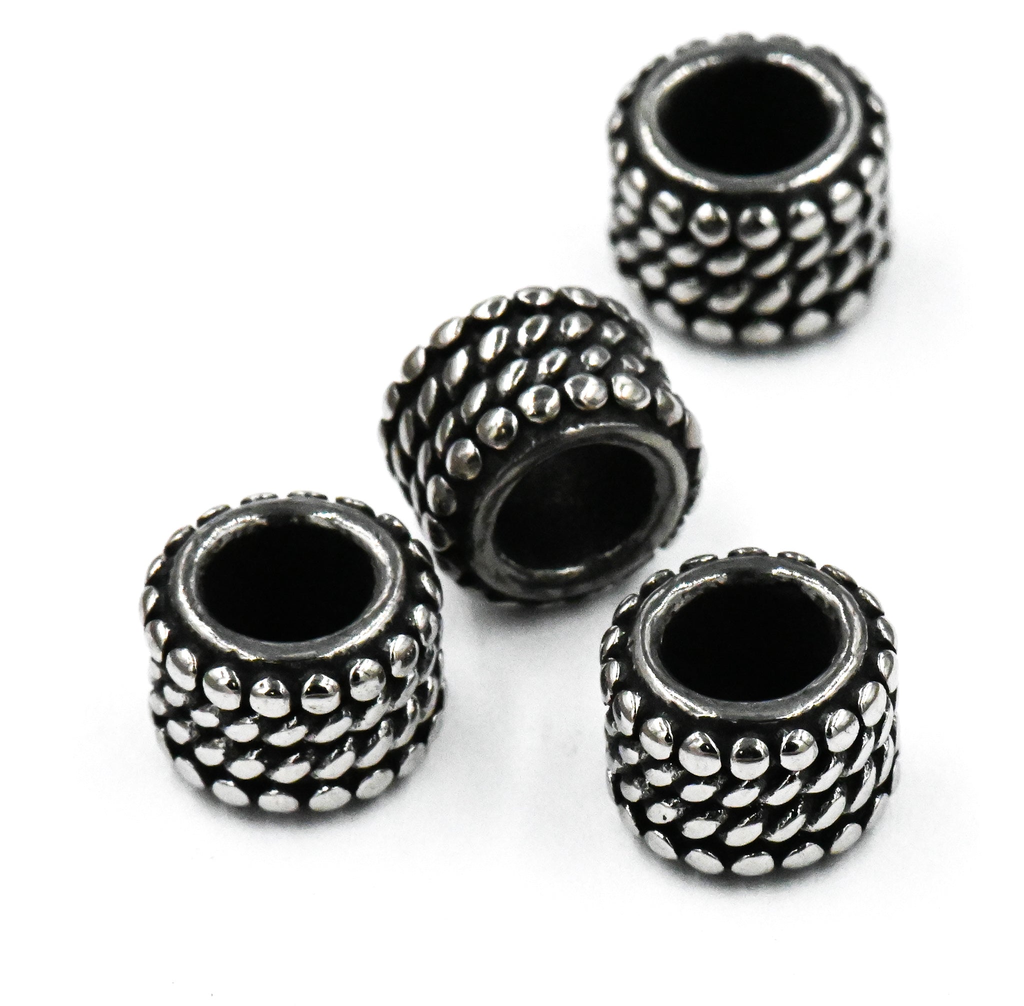 Stainless Steel Beads, 1pc, Bead Pattern Large Hole Beads, 9mm Antique Silver