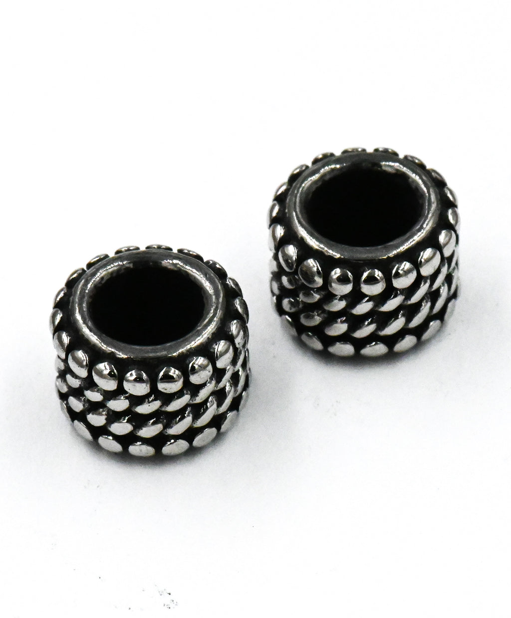 Stainless Steel Beads, 1pc, Bead Pattern Large Hole Beads, 9mm Antique Silver