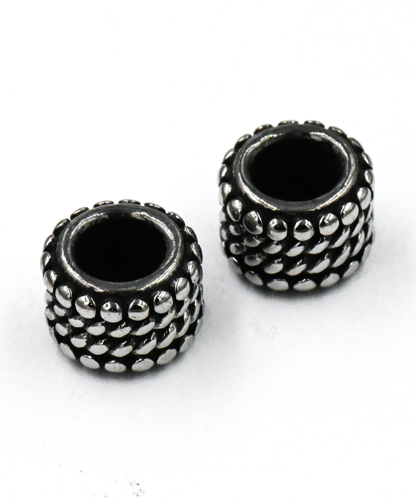 Stainless Steel Beads, 1pc, Bead Pattern Large Hole Beads, 9mm Antique Silver