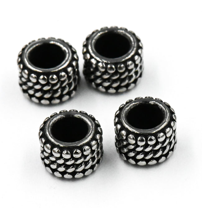Stainless Steel Beads, 1pc, Bead Pattern Large Hole Beads, 9mm Antique Silver Main Image