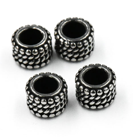 Stainless Steel Beads, 1pc, Bead Pattern Large Hole Beads, 9mm Antique Silver