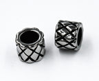 Stainless Steel Beads, Large Hole Beads, Column with Braided Pattern, Antique Silver, 9mm