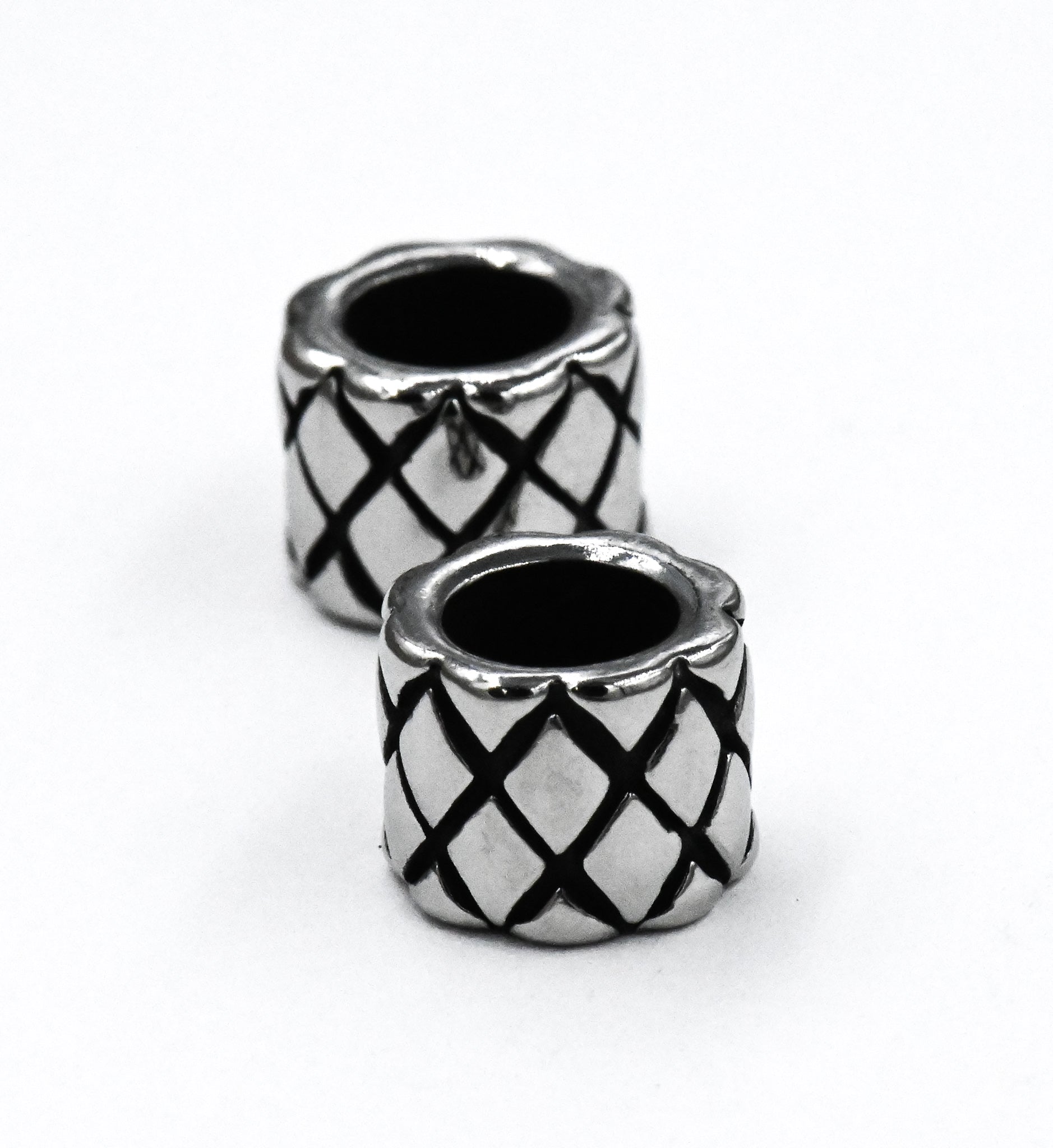 Stainless Steel Beads, Large Hole Beads, Column with Braided Pattern, Antique Silver, 9mm