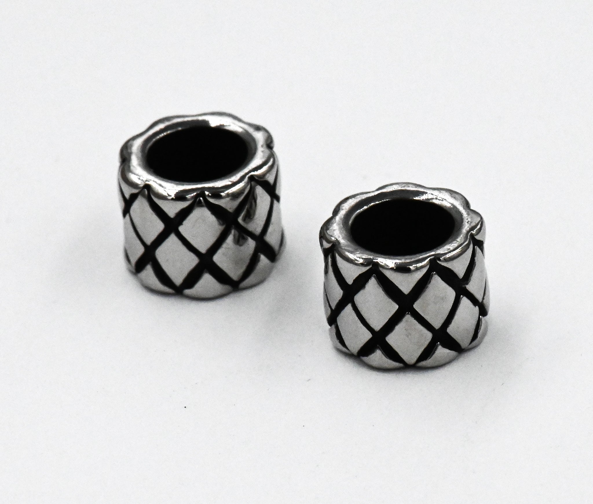 Stainless Steel Beads, Large Hole Beads, Column with Braided Pattern, Antique Silver, 9mm