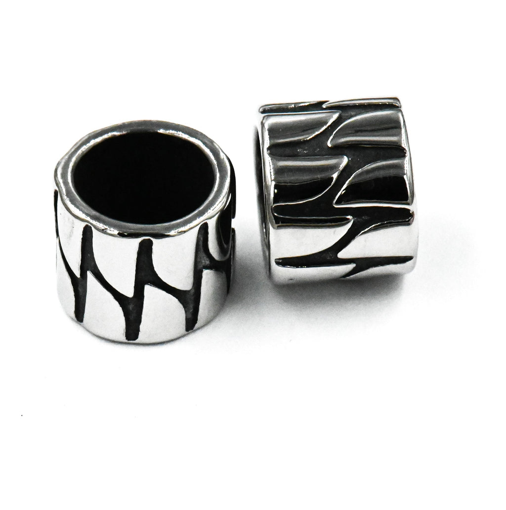 Stainless Steel Beads, 2pc Large Hole Beads, Column, Antique Silver, 11.5x9.5mm