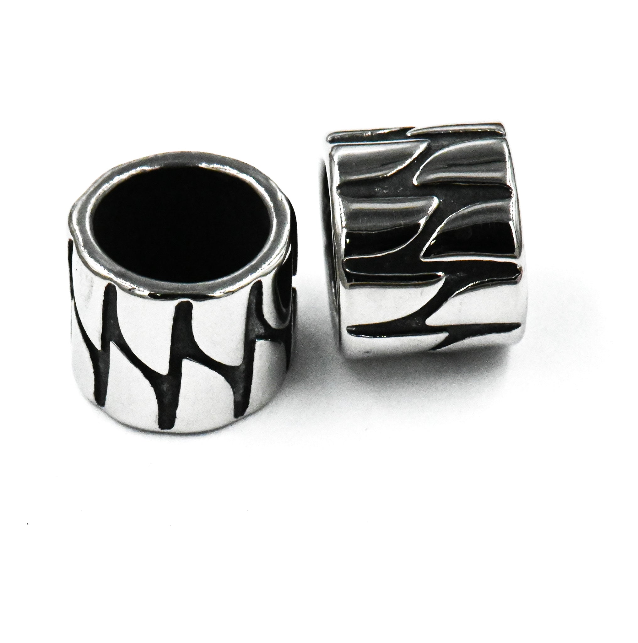 Stainless Steel Beads, 2pc Large Hole Beads, Column, Antique Silver, 11.5x9.5mm