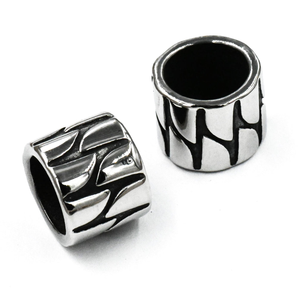 Stainless Steel Beads, 2pc Large Hole Beads, Column, Antique Silver, 11.5x9.5mm