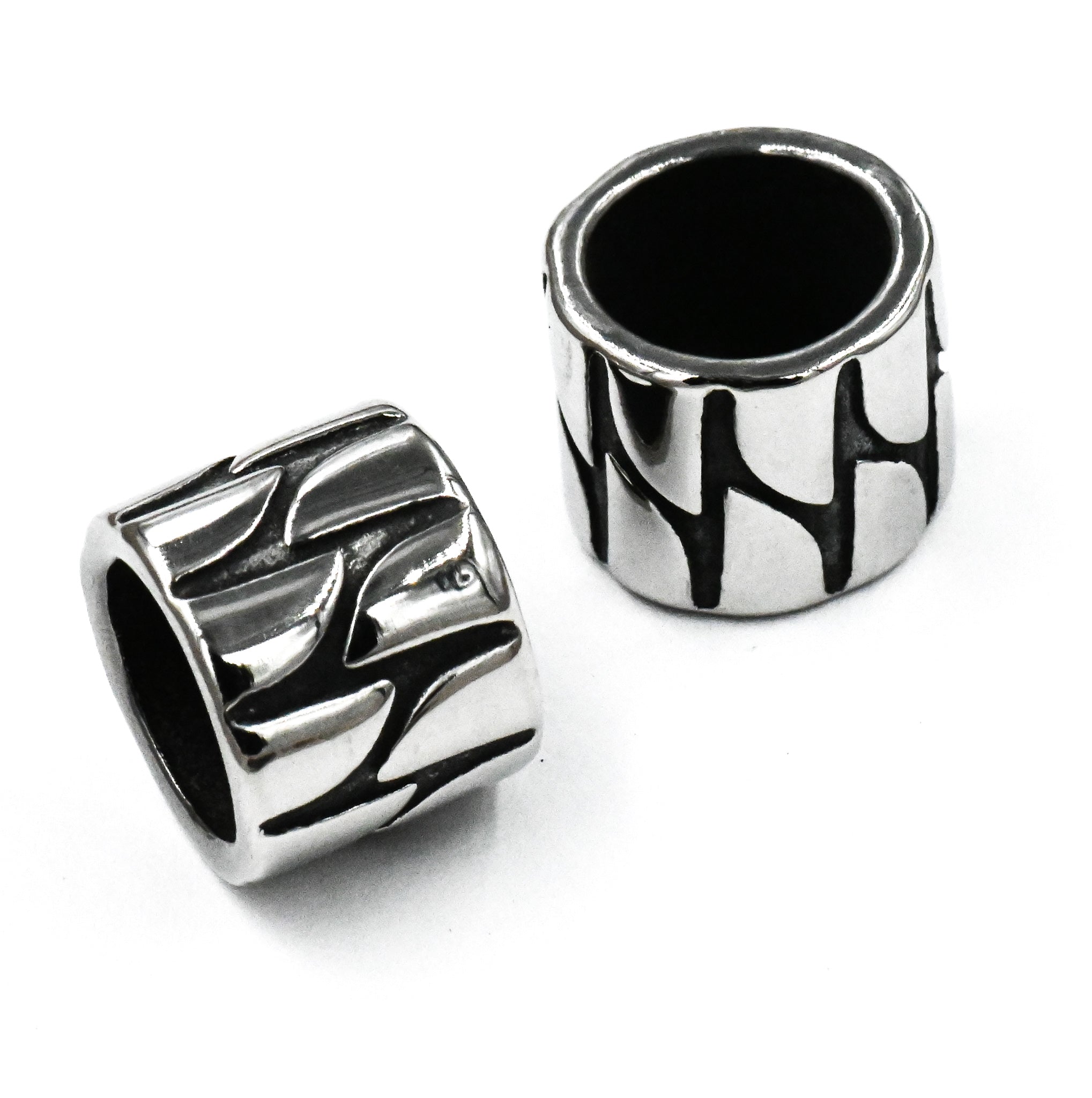 Stainless Steel Beads, 2pc Large Hole Beads, Column, Antique Silver, 11.5x9.5mm