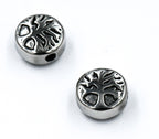 304 Stainless Steel Beads, Flat Round with Tree of Life, Antique Silver or Gold 10x5.5mm -1pc