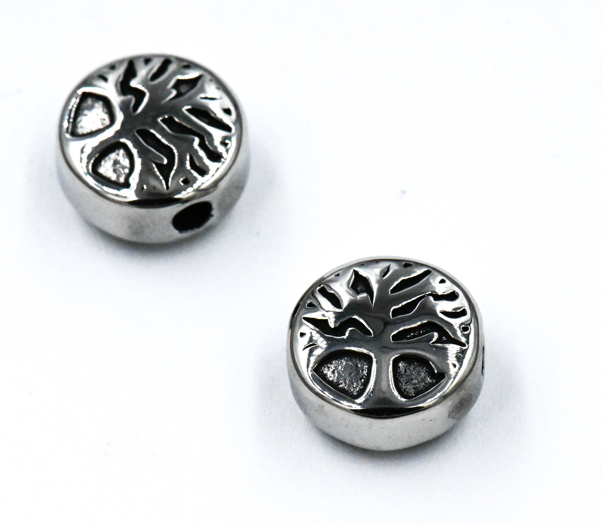 304 Stainless Steel Beads, Flat Round with Tree of Life, Antique Silver or Gold 10x5.5mm -1pc