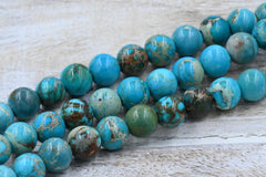 Large Hole Turquoise Impression Jasper Beads 8mm round -15.5 beads