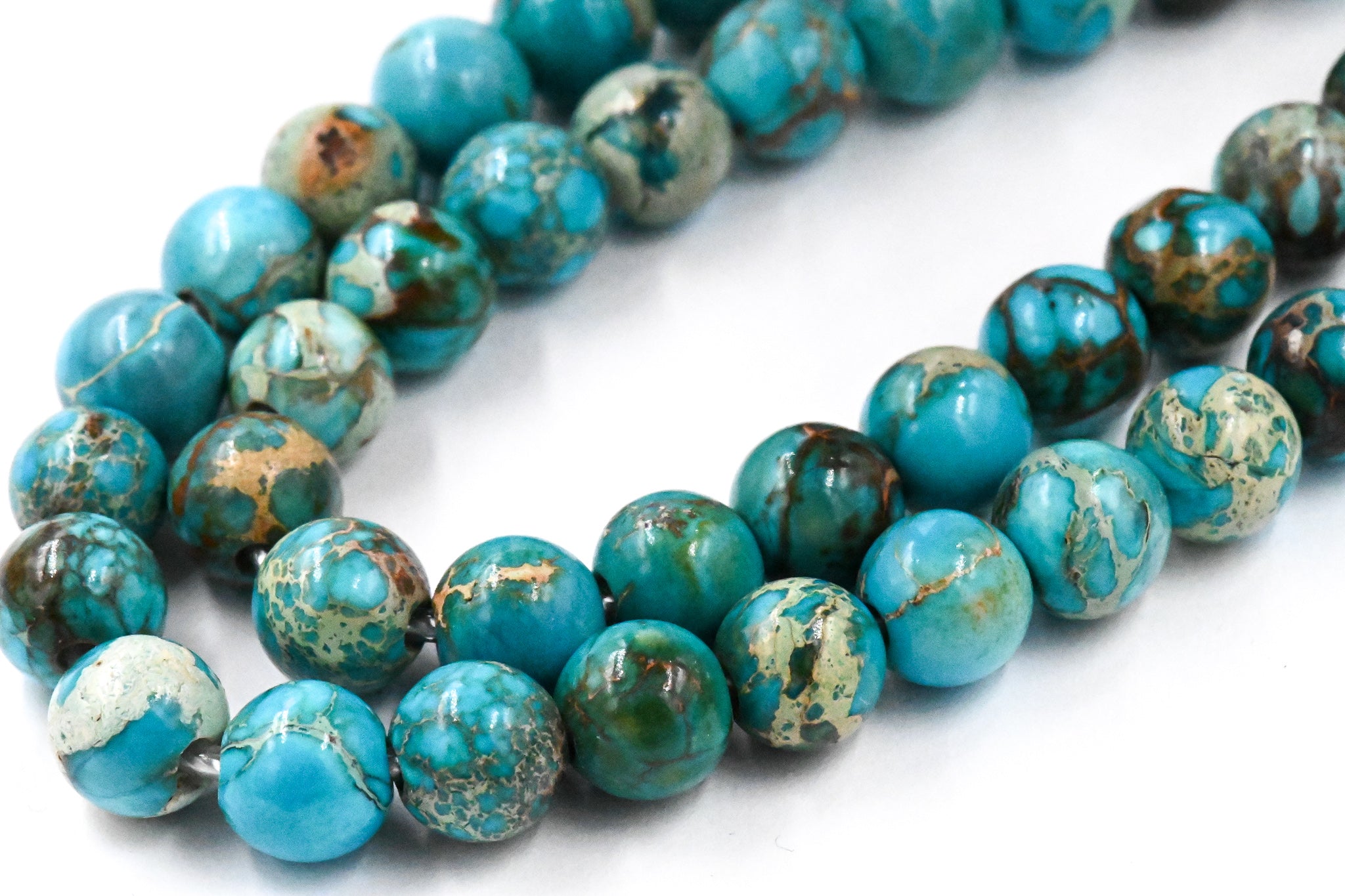 Large Hole Turquoise Impression Jasper Beads 8mm round -15.5 beads