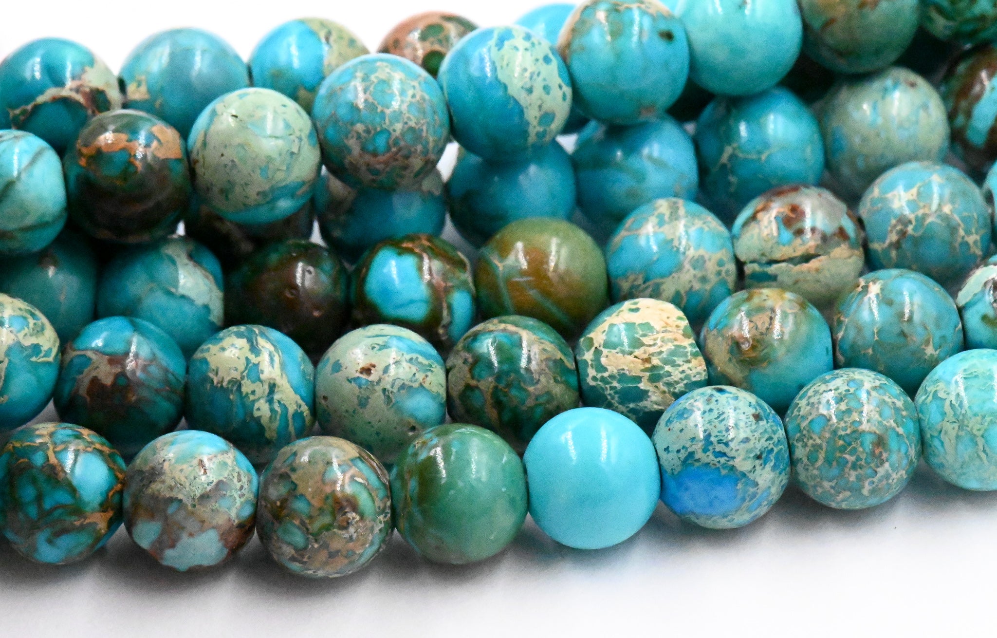 Large Hole Turquoise Impression Jasper Beads 8mm round -15.5 beads
