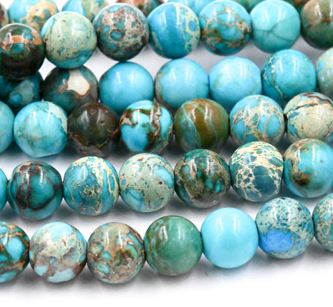 Large Hole Turquoise Impression Jasper Beads 8mm round -15.5 beads