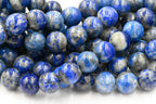 Natural Lapis Lazuli, 4mm, 6mm, 8mm, 10mm Blue Round Beads -15 inch strand