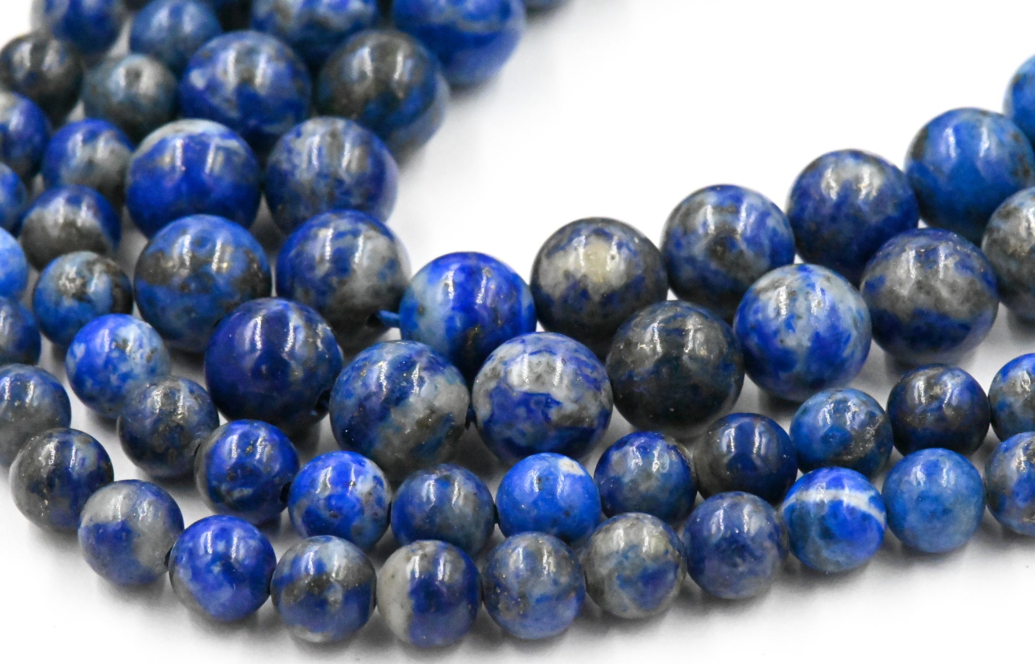 Natural Lapis Lazuli, 4mm, 6mm, 8mm, 10mm Blue Round Beads -15 inch strand
