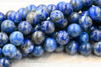 Natural Lapis Lazuli, 4mm, 6mm, 8mm, 10mm Blue Round Beads -15 inch strand